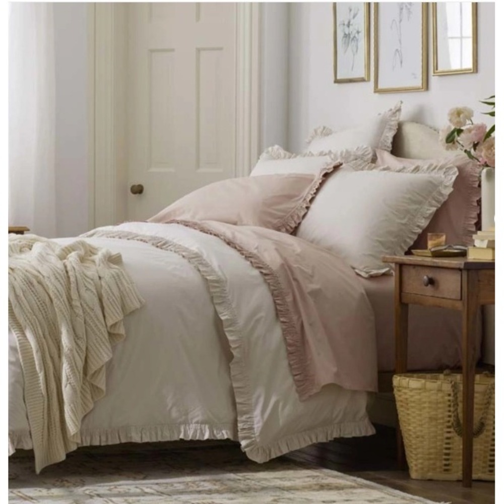 The Company Store Ruffle Garment Washed Cotton Percale Duvet Cover Buff Twin XL